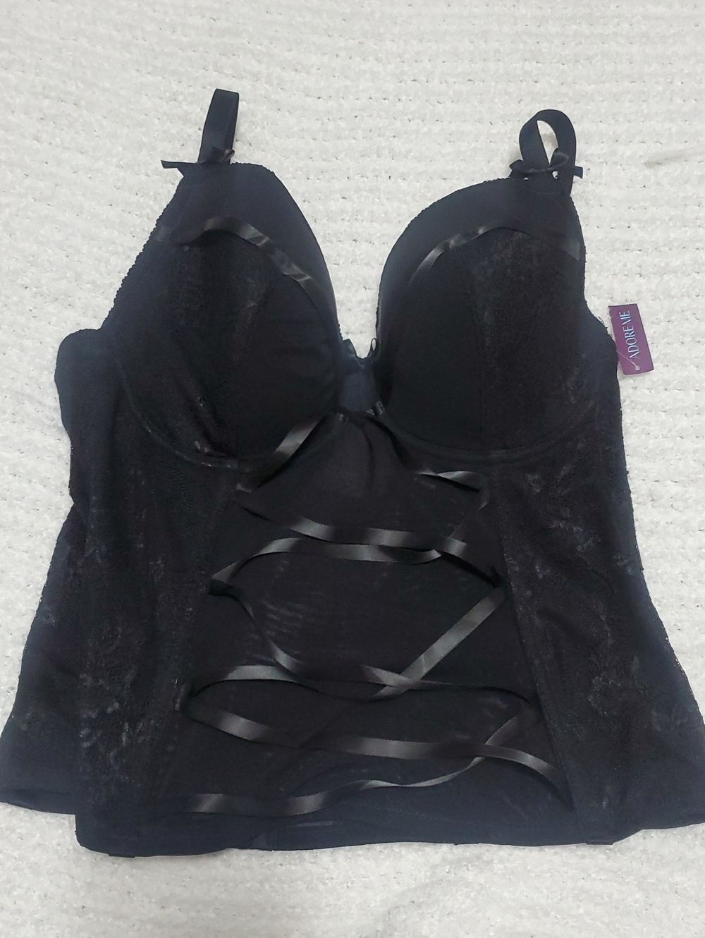 Adore Me Black Satin Ribbon Lace Bustier